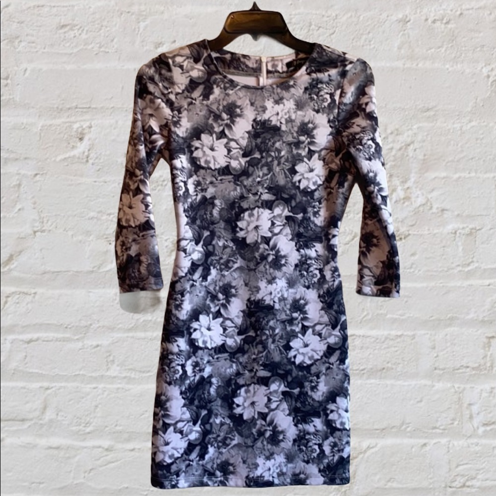 J Cooper Black White Floral Body Con Dress XS